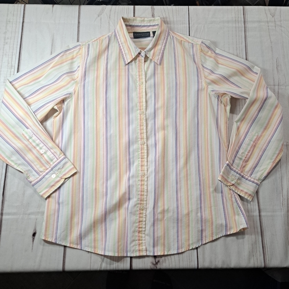 3 FOR 12 SALE Relativity Pastel Striped Button Down Shirt Size PM